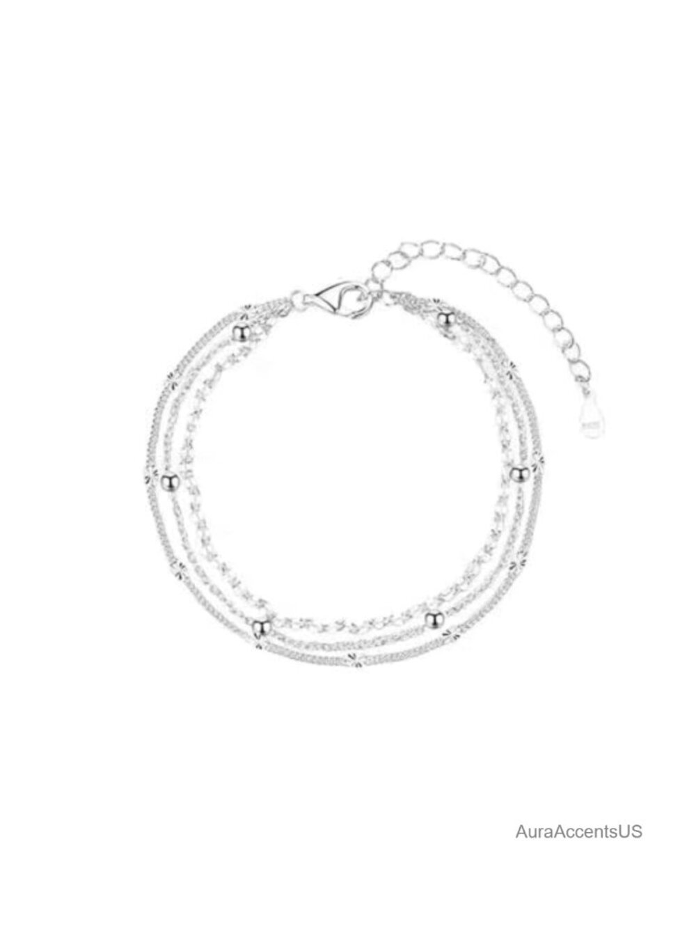 Dainty Layered Hand Chain Bracelet - White Gold Plated Adjustable Triple Strand